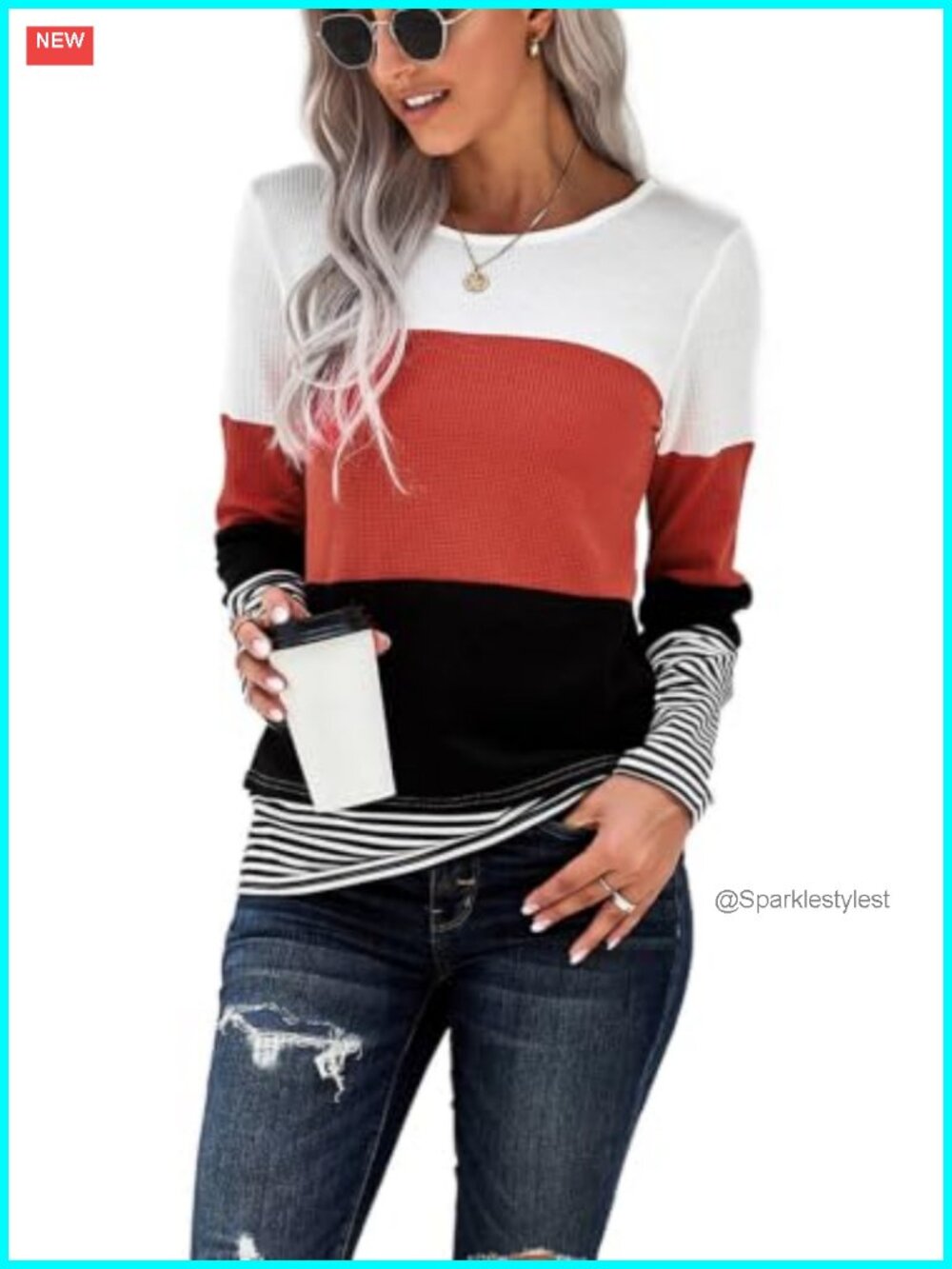 Long Sleeve Tunic Top Color Block Striped Crew Neck Lightweight